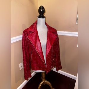 New York company red studded leather jacket